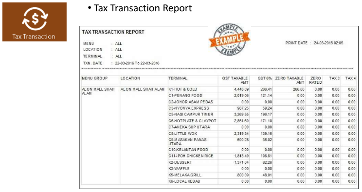 Tax Transaction Report